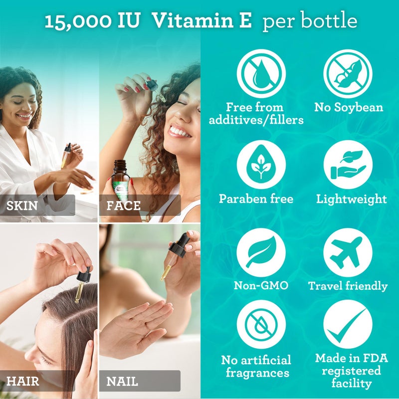 GuruNanda Vitamin E Oil, 2 Fl Oz Pure & Natural, 15,000 IU per Bottle, for Skin, Hair, Face, Nails & Scars, With Coconut Oil to Help Nourish & Moisture, Non-GMO & Vegan - Image 5