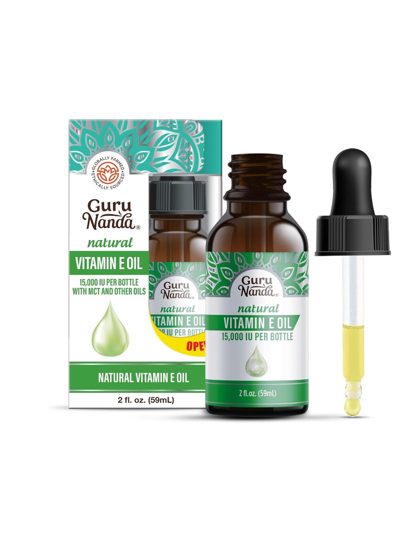 GuruNanda - GuruNanda Vitamin E Oil (2 Fl Oz) - 100% Pure & Natural, 15,000 IU per Bottle for Skin, Hair, Face, Nails & Scars - With Coconut Oil to Help Nourish & Moisture - Non-GMO, Vegan & No Soybean - Image 1