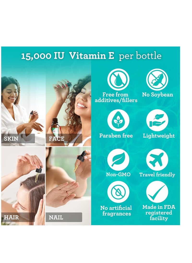 GuruNanda - GuruNanda Vitamin E Oil (2 Fl Oz) - 100% Pure & Natural, 15,000 IU per Bottle for Skin, Hair, Face, Nails & Scars - With Coconut Oil to Help Nourish & Moisture - Non-GMO, Vegan & No Soybean - Image 1