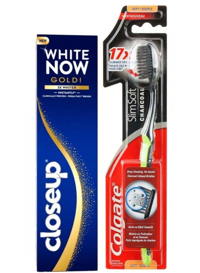 Close Up White Now Gold 75Ml plus Colgate Slim Soft Charcoal Toothbrush multicolour - Image 1
