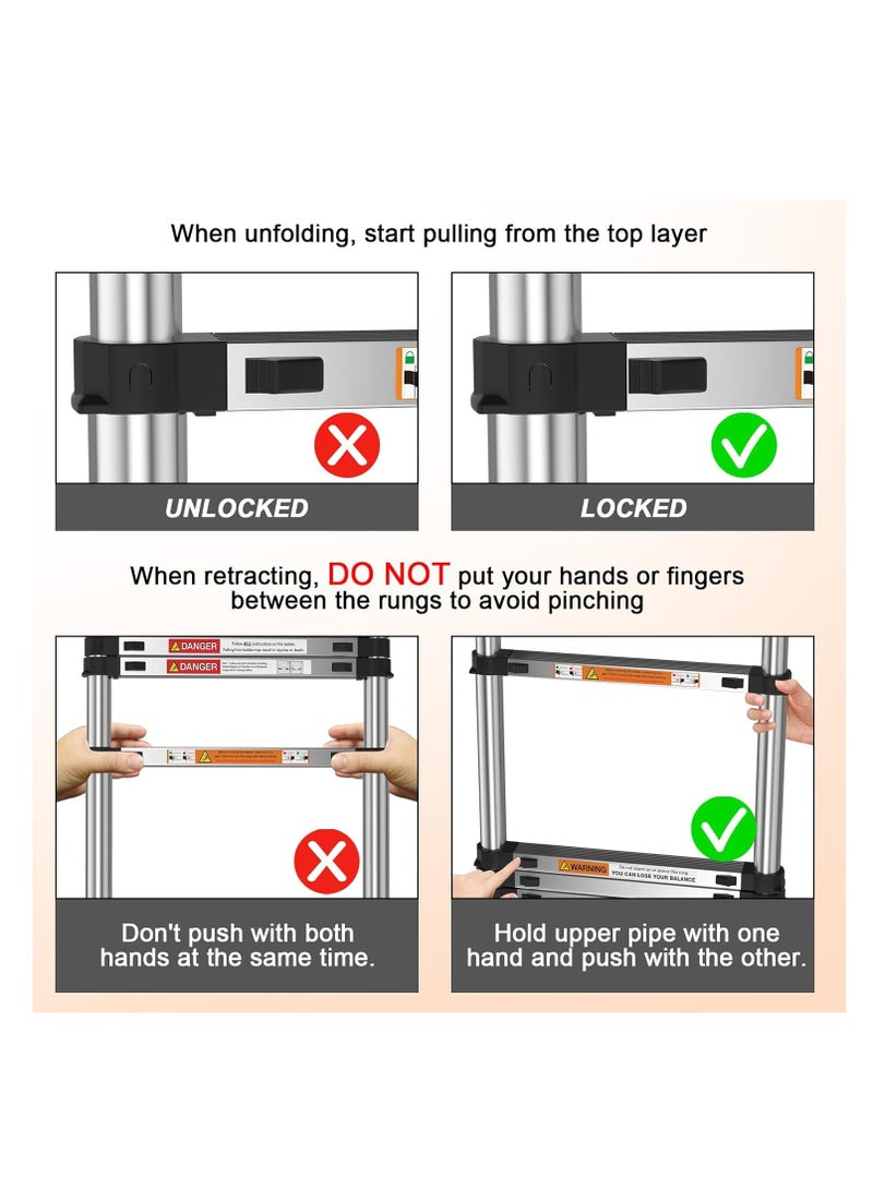 3.2m Extendable Multipurpose Stainless Steel Ladder, Small Portable Ladder for Roof, RV, Decorating, Painting, Cleaning - Image 2
