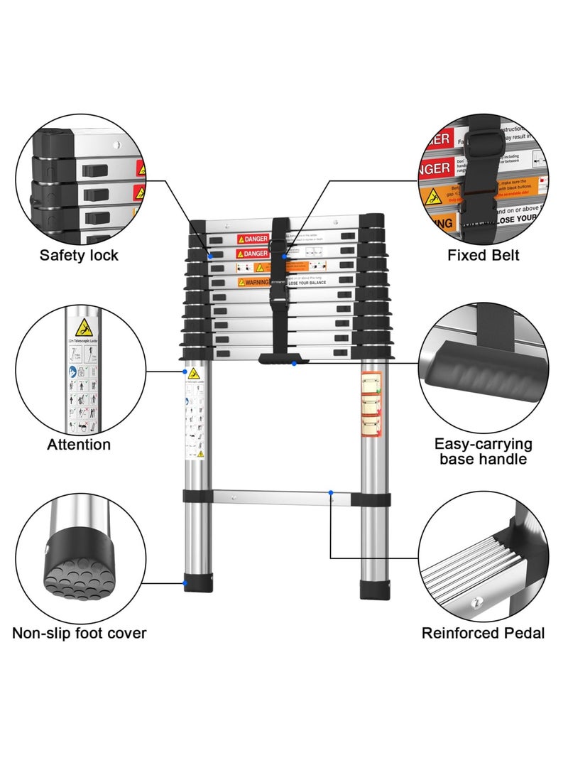 3.2m Extendable Multipurpose Stainless Steel Ladder, Small Portable Ladder for Roof, RV, Decorating, Painting, Cleaning - Image 4