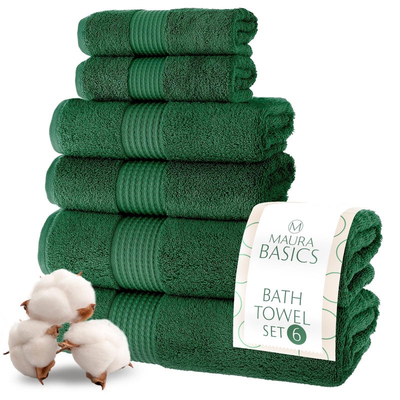 MAURA Basics Bath Towel Sets for Bathroom with Hanging Hook Loops 2 Bath Towels 2 Hand Towels 2 Washcloths Soft Durable Long Lasting and Absorbent Towels Set Hunter Green