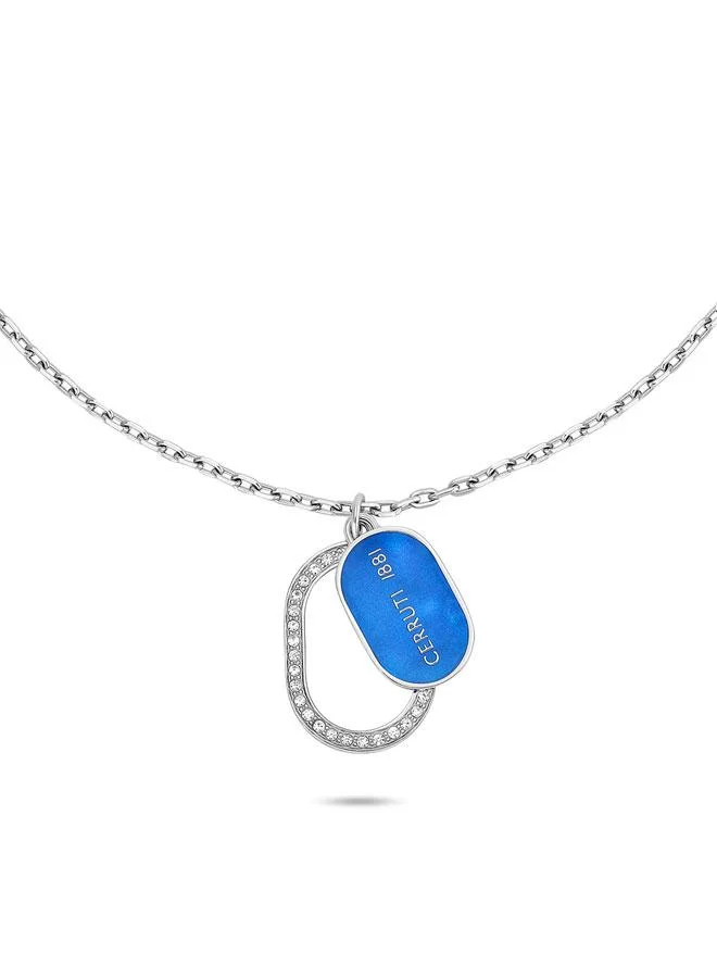 CERRUTI 1881 Aosta Silver Plated Blue Stainless Steel Necklace for Women 450mm