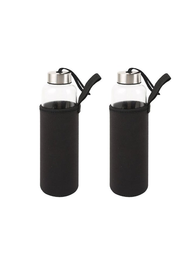 DANUBE HOME Danube Essential 2-Piece Borosilicate Glass Sport Bottle Set - 600ml, Durable & Stylish Water Bottles for Hydration, Ideal for Gym & Outdoor Activities - Image 3