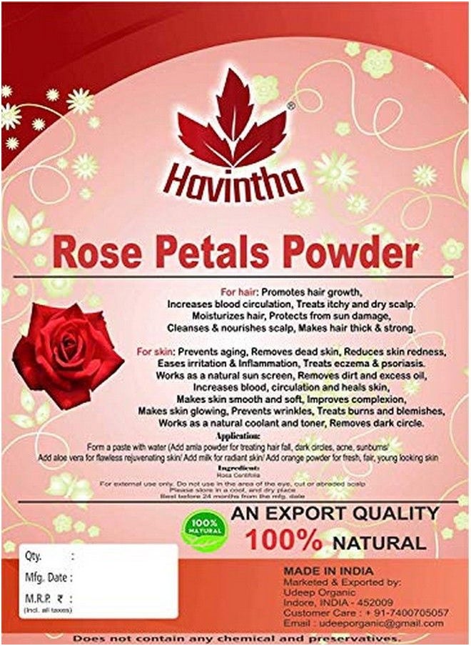 Havintha - Rose Petals Powder For Natural Face Packs & Facial Mask Formulations ; 100% Pure ; Fairness Hyper Pigmentation Dark Spots & Circles Anti Aging 227 Grams - Image 1