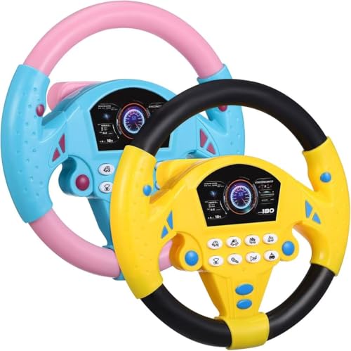 VOSCHOIX 2PCS Kids Steering Wheel ToyPlastic Multifunctional Simulated Driving Controller Early Education Wheel Toy with Light Music for Kids - Image 1