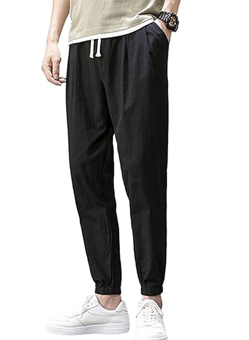 Men's Casual Cotton And Linen Harem Pants, Drawstring Elastic Waist Bloomers, Fashionable Loose Breathable Casual pants - Image 1