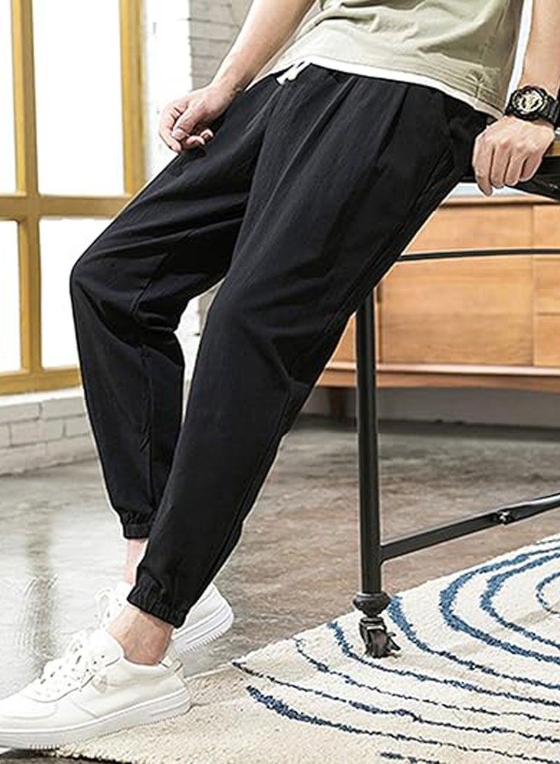 Men's Casual Cotton And Linen Harem Pants, Drawstring Elastic Waist Bloomers, Fashionable Loose Breathable Casual pants - Image 3
