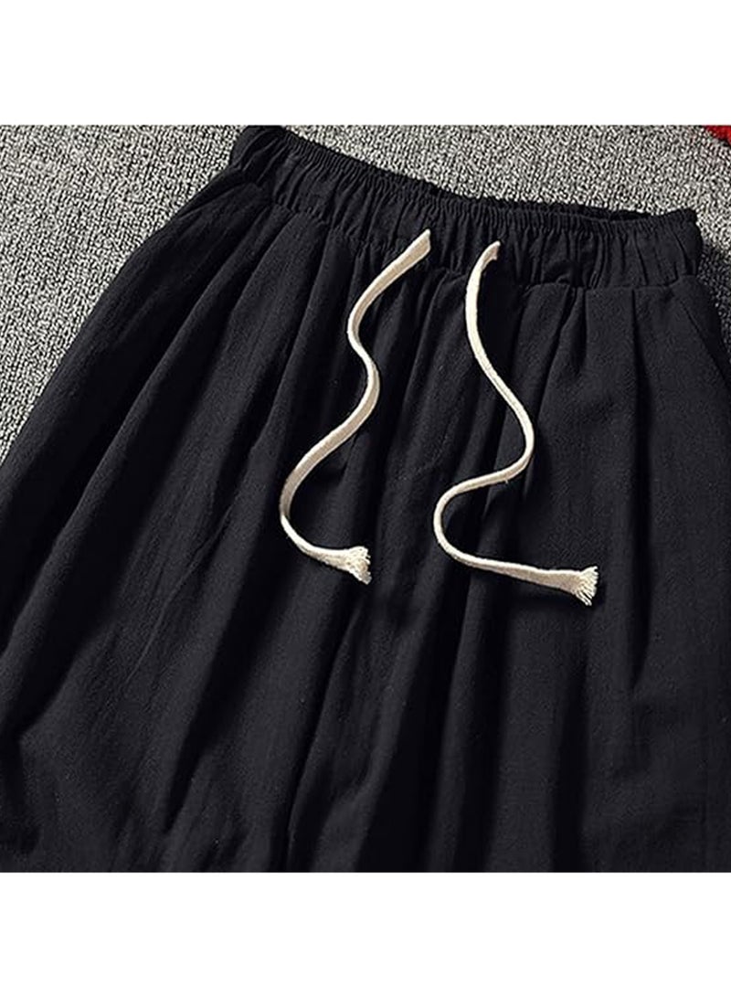 Men's Casual Cotton And Linen Harem Pants, Drawstring Elastic Waist Bloomers, Fashionable Loose Breathable Casual pants - Image 4