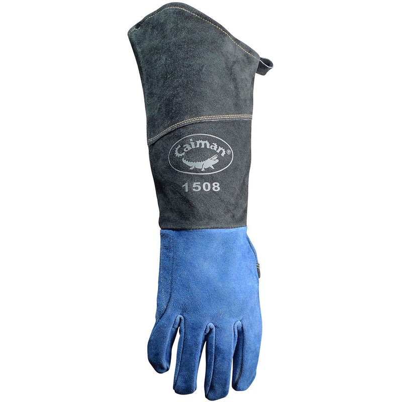 Caiman Premium Split Cowhide MIGStick Welding Gloves Scalloped Cuff Fleece Lining Kontour Design BlueBlack Large 1508 - Image 2