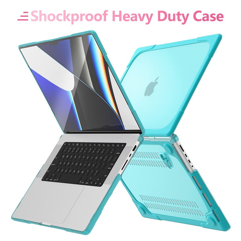 Batianda Heavy Duty Case for New MacBook Pro 14 Inch 2025 M5 M4 M3 M2 Pro/Max Chip- Ergonomic Foldable Kickstand (Holds 22lbs/Zero Wobble) Matte Translucent Rugged Armor Cover with Spare Parts, Cyan - Image 4