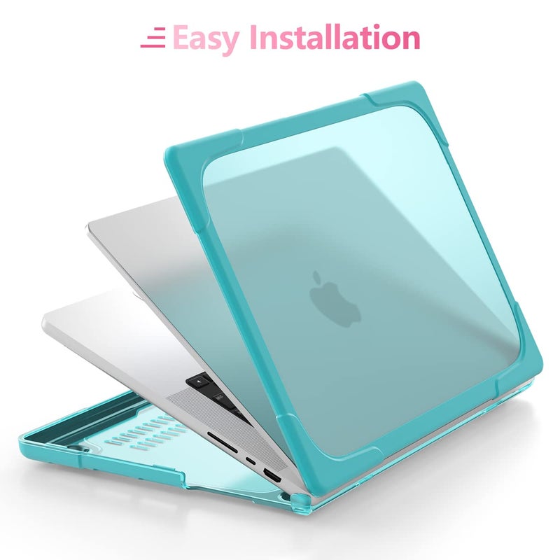 Batianda Heavy Duty Case for New MacBook Pro 14 Inch 2025 M5 M4 M3 M2 Pro/Max Chip- Ergonomic Foldable Kickstand (Holds 22lbs/Zero Wobble) Matte Translucent Rugged Armor Cover with Spare Parts, Cyan - Image 5
