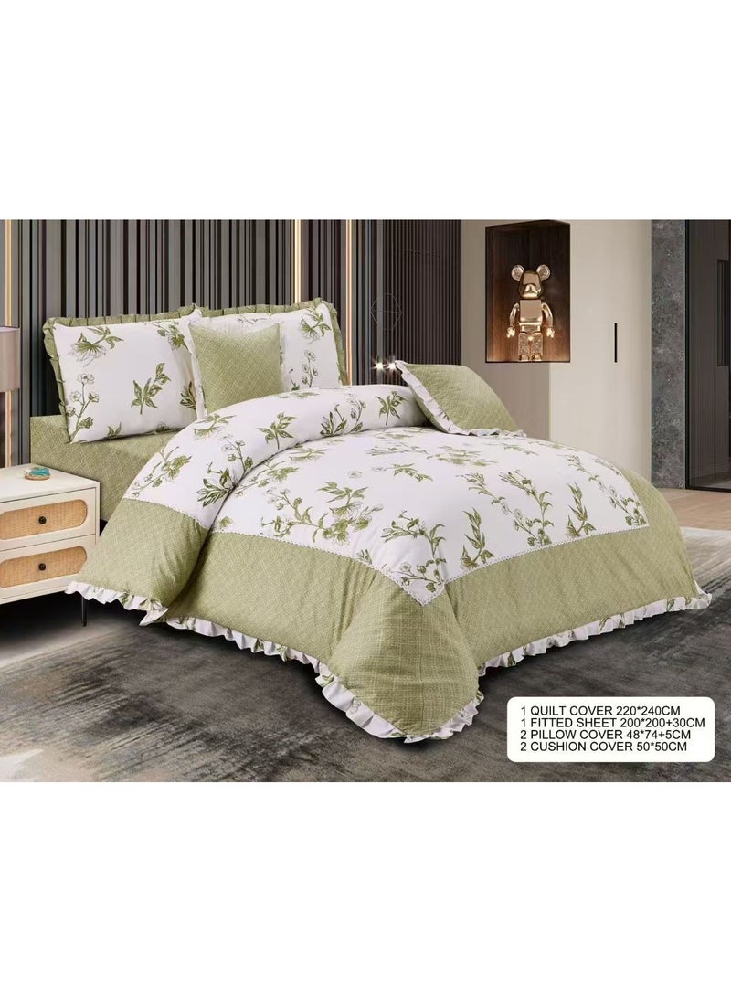 GOLDEN MILLION غطاء لحاف مزخرف بالأزهار من القطن 100% مجموعة بياضات سرير 6 قطع بحجم كينغ