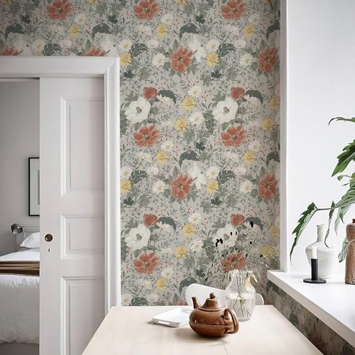 Simon&Siff Vintage Wallpaper Peel and Stick Modern Floral Wall Paper Farmhouse Botanical Contact Paper Removable Renter Friendly Wallpaper for Cabinets Countertop Wall 17.3" x 118" - Image 3