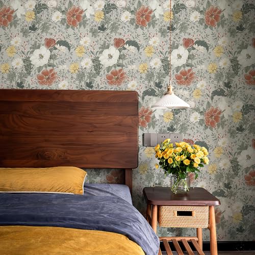 Simon&Siff Vintage Wallpaper Peel and Stick Modern Floral Wall Paper Farmhouse Botanical Contact Paper Removable Renter Friendly Wallpaper for Cabinets Countertop Wall 17.3" x 118" - Image 4