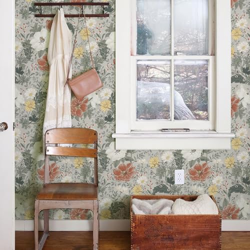 Simon&Siff Vintage Wallpaper Peel and Stick Modern Floral Wall Paper Farmhouse Botanical Contact Paper Removable Renter Friendly Wallpaper for Cabinets Countertop Wall 17.3" x 118" - Image 5
