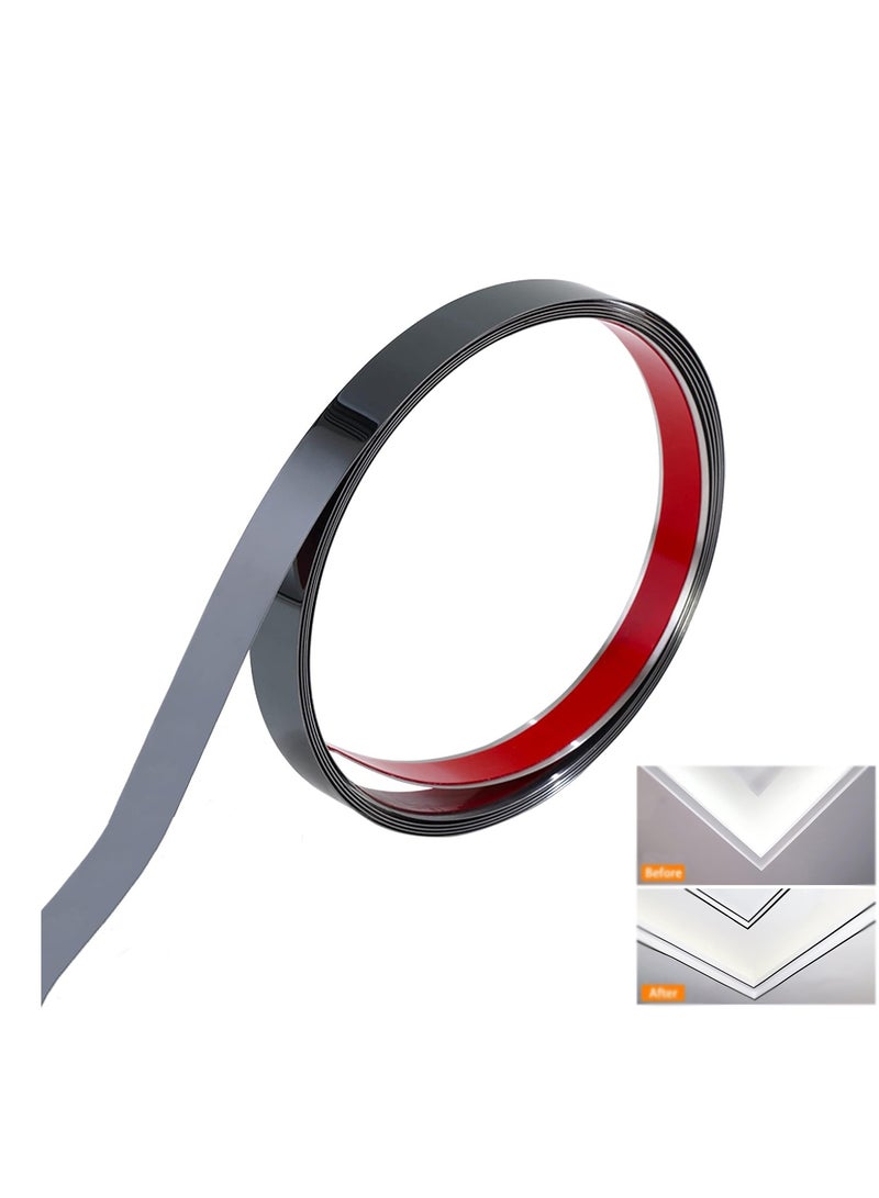 SYOSI Stainless Steel Wall Molding Trim Peel and Stick, Flexible Self Adhesive Metal Trim for Ceiling, Mirror Frame and More, Mirror Like Finish Metallized Black - Image 1