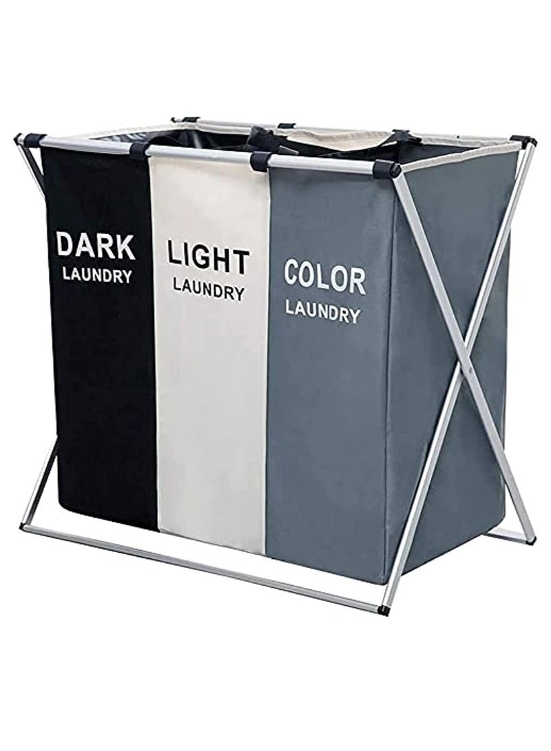 Laundry Basket three-color laundry sorter 3 section collapsible laundry baskets with Waterproof Oxford Bags and Aluminum Frame Washing Clothes Storage for Home Dormitary - Image 1