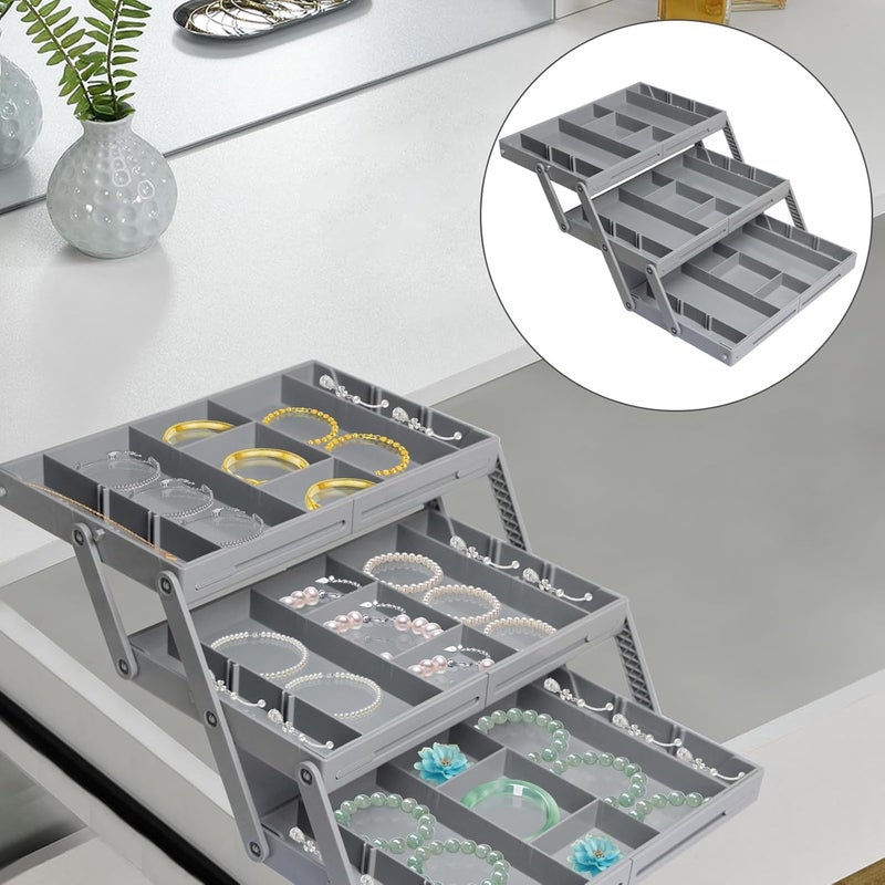 BIYALI 3 Tier Drawer Organizer Versatile Storage Organizer Expandable Junk Drawer Organizer Multi Level Folding Drawer Organizer for Office Drawers Desk Makeup Bathroom Jewelry Gray 1Pcs - Image 3