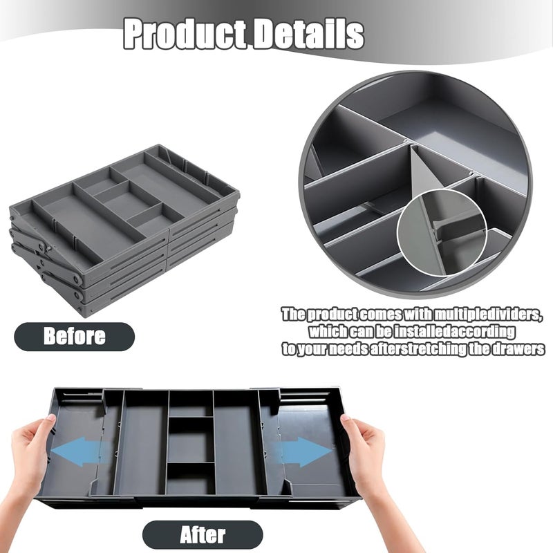 BIYALI 3 Tier Drawer Organizer Versatile Storage Organizer Expandable Junk Drawer Organizer Multi Level Folding Drawer Organizer for Office Drawers Desk Makeup Bathroom Jewelry Gray 1Pcs - Image 4