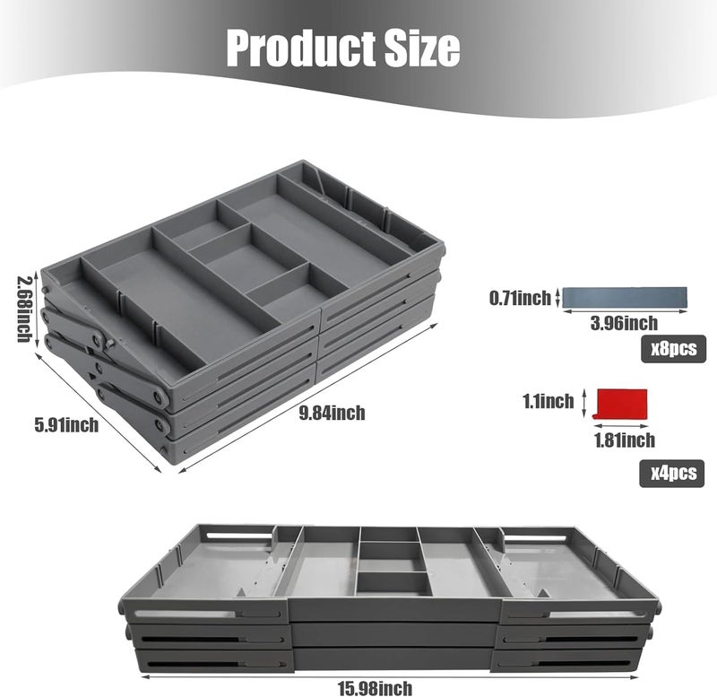 BIYALI 3 Tier Drawer Organizer Versatile Storage Organizer Expandable Junk Drawer Organizer Multi Level Folding Drawer Organizer for Office Drawers Desk Makeup Bathroom Jewelry Gray 1Pcs - Image 2