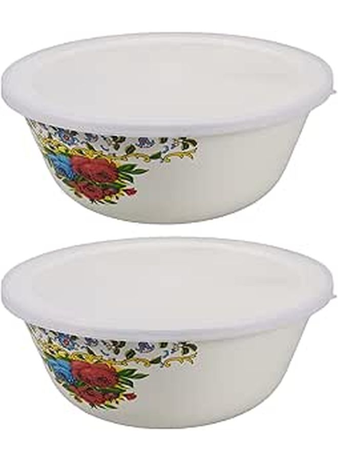 Vintage Enamel Ramen Bowls 20cm With Lid Retro Yellow Soup Noodles Serving Set 2 Pcs - Image 1
