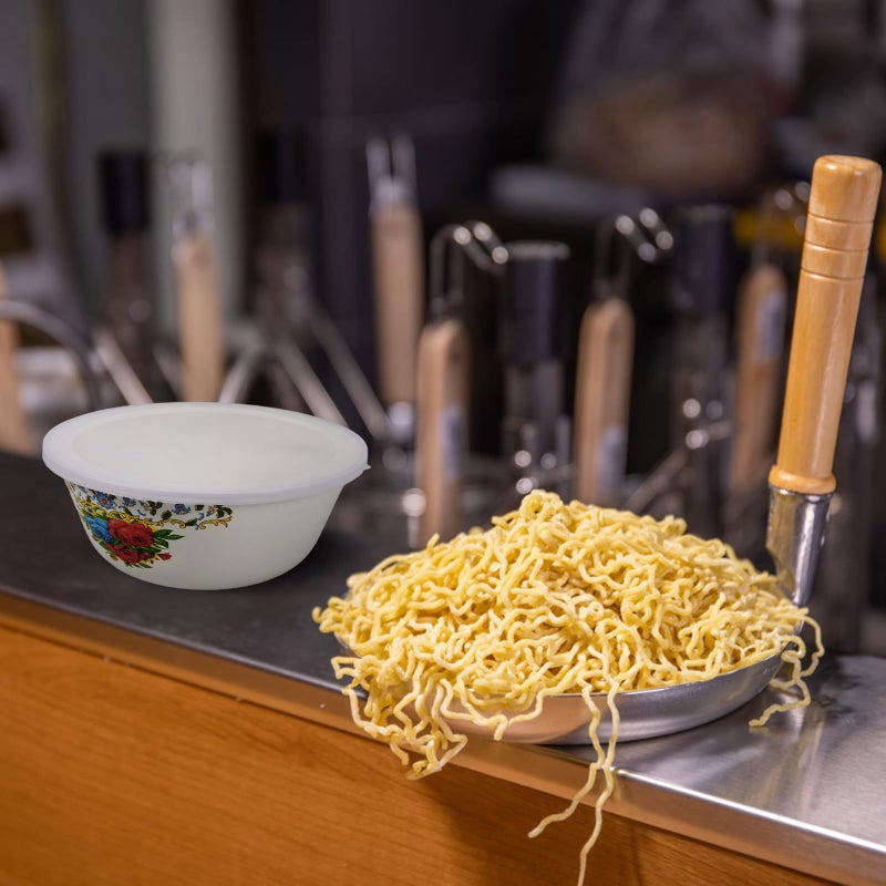 Vintage Enamel Ramen Bowls 20cm With Lid Retro Yellow Soup Noodles Serving Set 2 Pcs - Image 5