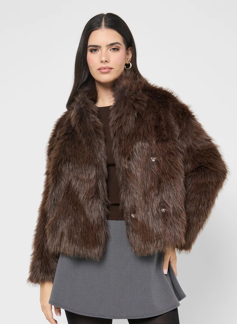 جينجر Faux Fur Short Jacket