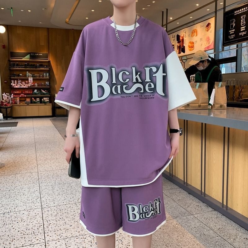Summer Youth Short-Sleeved Shirt Men''s Two-Piece Suit New Style Handsome Student Trendy Casual Sports Loose Shorts - Image 5