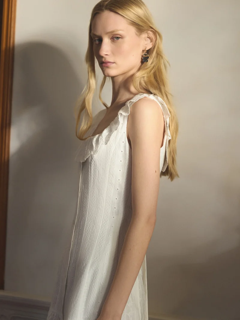 Lichi  Mini dress in textured fabric with ruffles on the collar and skirt for Women | Best Price UAE
