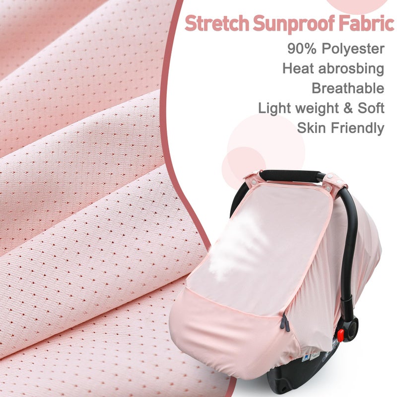 beatoutou Baby Car Seat Cover,Sunproof Car Seat Canopy for Babies, Extra Large Mesh Window Baby Car Seat Sun Shade Cover, Infant Carseat Covers for Summer/Autumn Use(Pink) - Image 3
