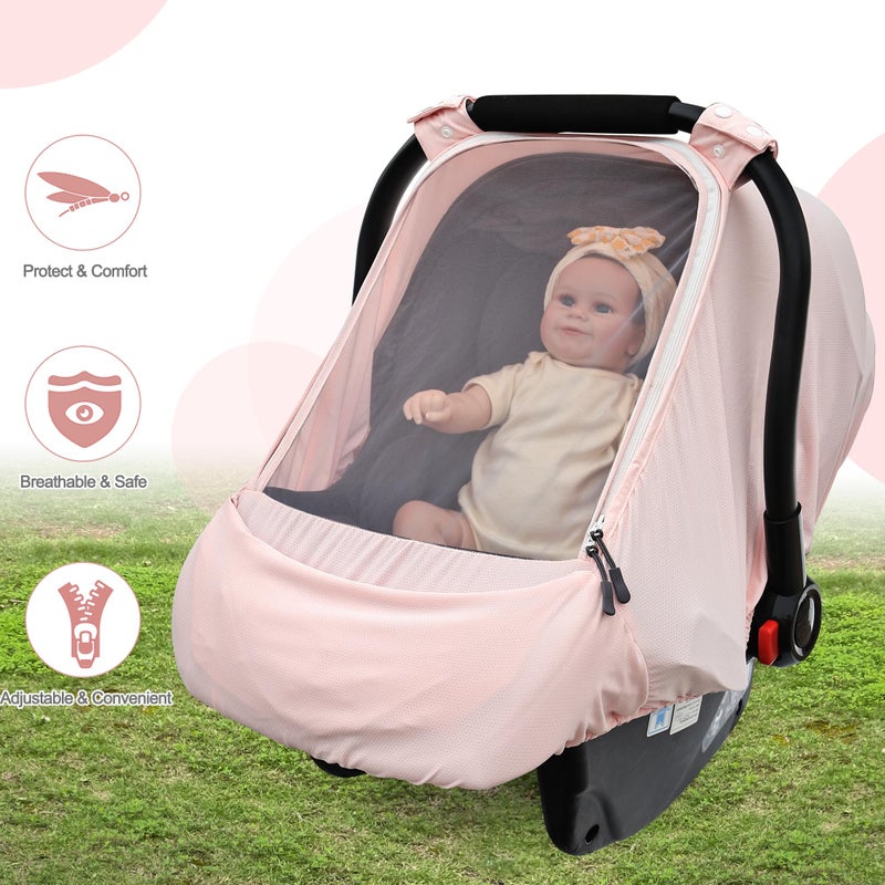 beatoutou Baby Car Seat Cover,Sunproof Car Seat Canopy for Babies, Extra Large Mesh Window Baby Car Seat Sun Shade Cover, Infant Carseat Covers for Summer/Autumn Use(Pink) - Image 5