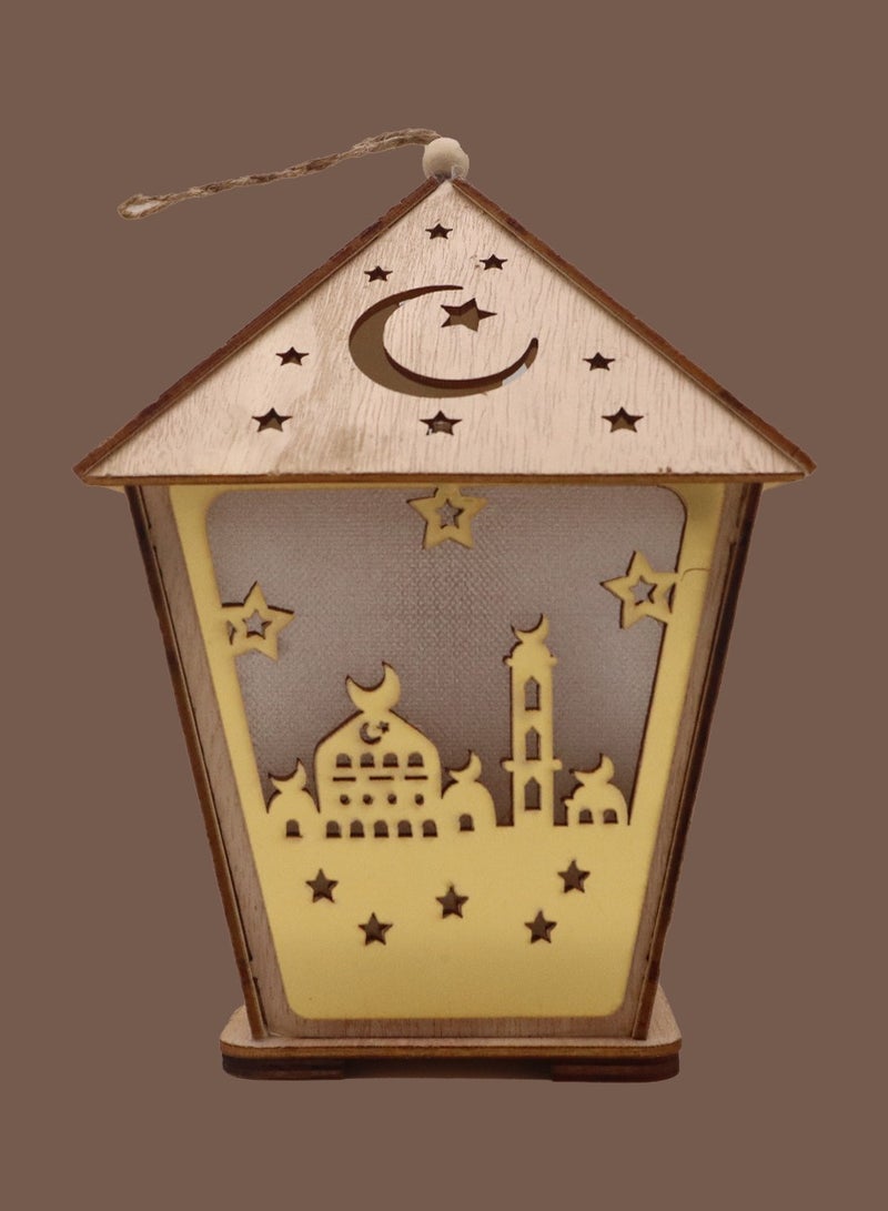 يوويل فانوس رمضان خشبي ديكور رمضان مبارك ضوء فانوس ديكور العيد للاستخدام الداخلي والخارجي ديكور ضوء رمضان 18 × 13 سم - Image 5