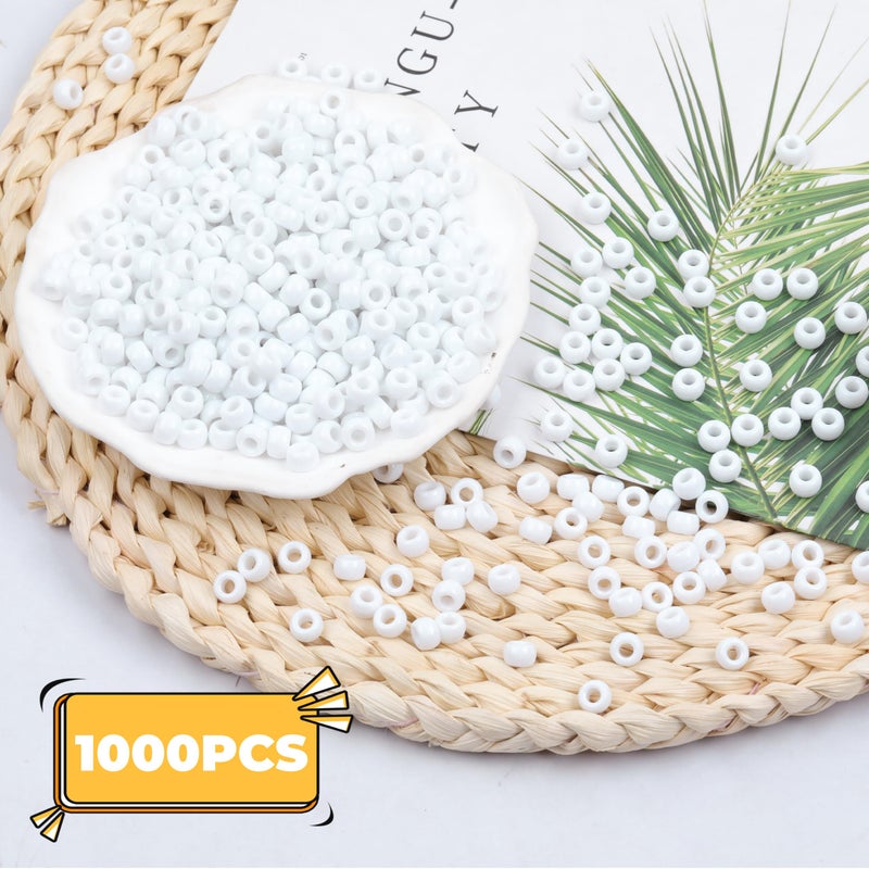 Kakw White Pony Beads For Bracelet 1000 Pcs Plastic Beads For Friendship Bracelets 6X9Mm Large Hole Beads For Hair Braiding Small Beads Necklace Earrings Jewelry Making - Image 3