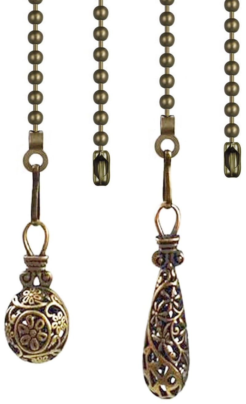 Hyamass Ceiling Fan Pull Chain Extenders with Charm Pendant - 2Pcs 12 inch Vintage Hollow-Out Bronze Pull Chains for Ceiling Fans and Lights with Connector (Round Ball) - Image 1