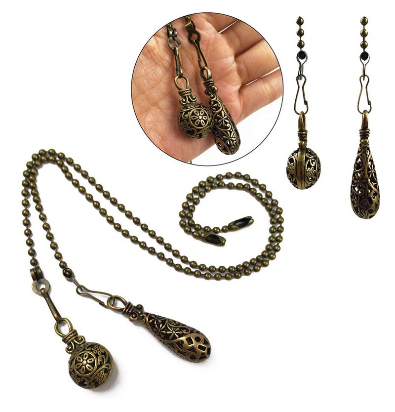 Hyamass Ceiling Fan Pull Chain Extenders with Charm Pendant - 2Pcs 12 inch Vintage Hollow-Out Bronze Pull Chains for Ceiling Fans and Lights with Connector (Round Ball) - Image 3