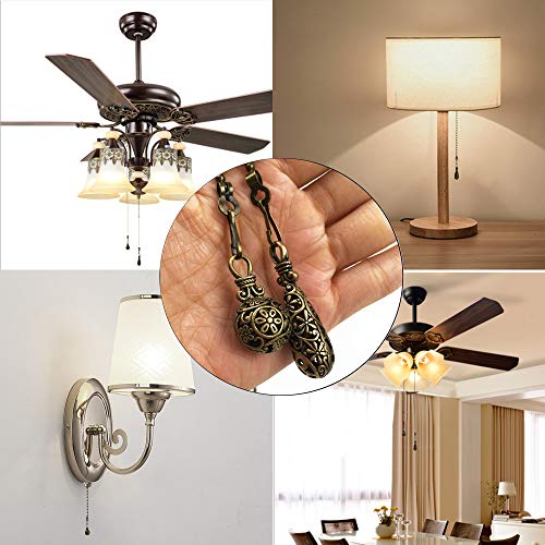Hyamass Ceiling Fan Pull Chain Extenders with Charm Pendant - 2Pcs 12 inch Vintage Hollow-Out Bronze Pull Chains for Ceiling Fans and Lights with Connector (Round Ball) - Image 5