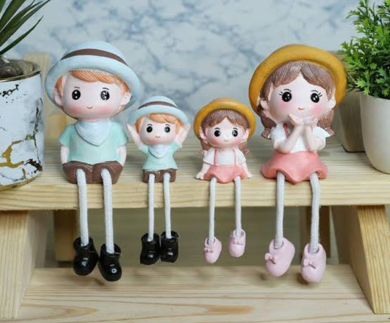VRB Dec 4 pcs Hanging Legs Showpiece Cute Boy GirlToy Cute Couple FigurinesLeg Hanging Dolls for Home DecorDecorative Items for Home DecorValentine Gift for GirlfriendBoyfriend Model 08 - Image 1