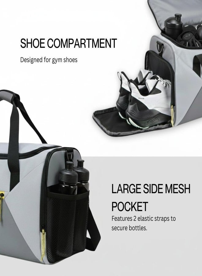 Impulse Urbanfit Silver 33L Gym & Travel Duffle Bag | Waterproof Sports Bag with Shoe Compartment, 5 Separate Pockets, Detachable Shoulder Strap & Durable Zippers - Image 4