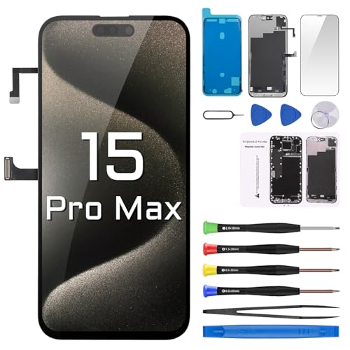 DGSCSMY for iPhone 15 Pro Max Screen Replacement 6.7" LCD Display Digitizer with Front Speaker Waterproof Adhesive Sticker 3D Touch Full Assembly Repair Fix Tools Kit A3106 A2849 A3105 A3108 - Image 1