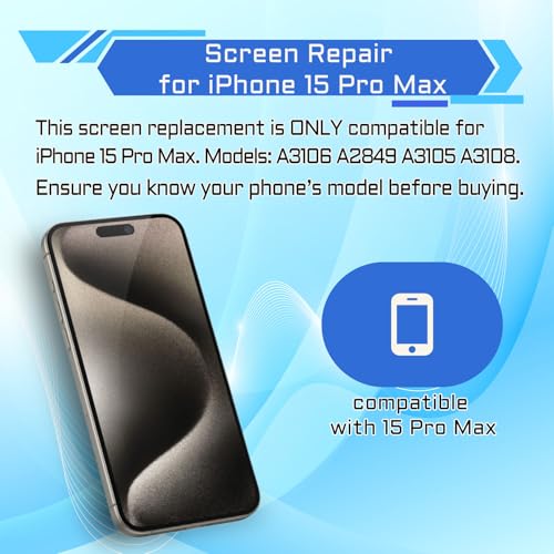 DGSCSMY for iPhone 15 Pro Max Screen Replacement 6.7" LCD Display Digitizer with Front Speaker Waterproof Adhesive Sticker 3D Touch Full Assembly Repair Fix Tools Kit A3106 A2849 A3105 A3108 - Image 2