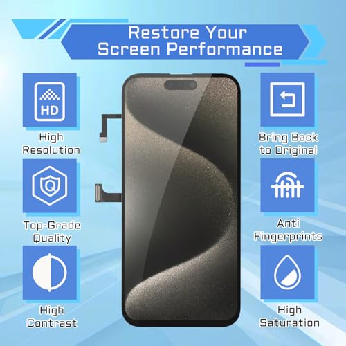 DGSCSMY for iPhone 15 Pro Max Screen Replacement 6.7" LCD Display Digitizer with Front Speaker Waterproof Adhesive Sticker 3D Touch Full Assembly Repair Fix Tools Kit A3106 A2849 A3105 A3108 - Image 5