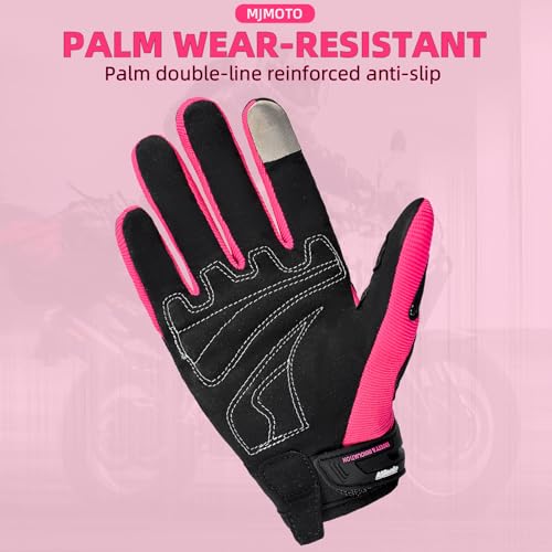 mjmoto Motorcycle Gloves Mesh Breathable, Touchscreen Motorbike Gloves Anti-Slip with Protection for Women Motocross, BMX ATV MTB Cycling, Road Racing Riding (Pink, Small) - Image 5