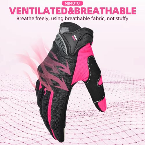 mjmoto Motorcycle Gloves Mesh Breathable, Touchscreen Motorbike Gloves Anti-Slip with Protection for Women Motocross, BMX ATV MTB Cycling, Road Racing Riding (Pink, Small) - Image 2