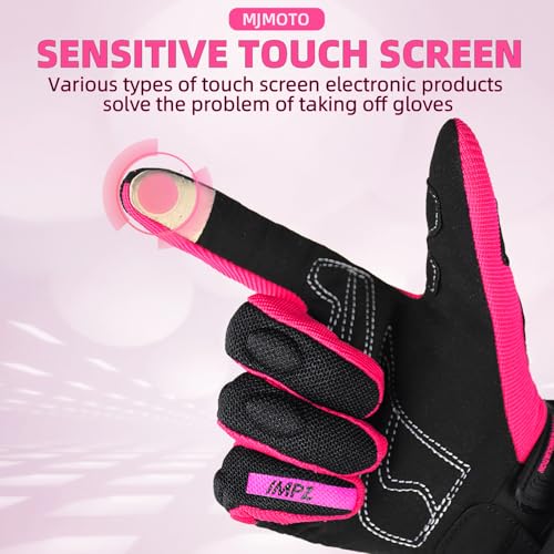 mjmoto Motorcycle Gloves Mesh Breathable, Touchscreen Motorbike Gloves Anti-Slip with Protection for Women Motocross, BMX ATV MTB Cycling, Road Racing Riding (Pink, Small) - Image 3