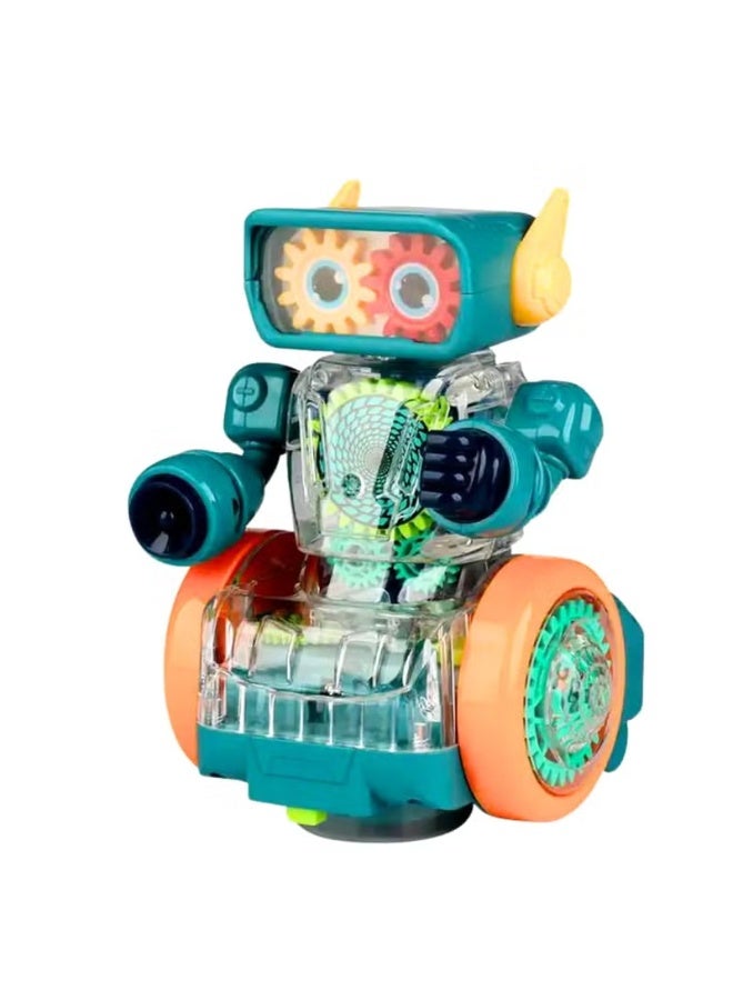 Clicko Robot Rotating Gear Toy, Transparent Gear Electric Walking, 360 Degree Rotating Bump & Go Robot Toy with Flashing Lights & Sound - Multicolor - Image 1