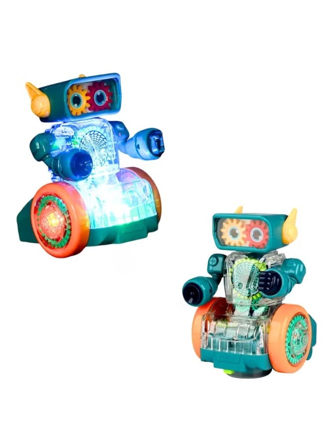 Clicko Robot Rotating Gear Toy, Transparent Gear Electric Walking, 360 Degree Rotating Bump & Go Robot Toy with Flashing Lights & Sound - Multicolor - Image 2