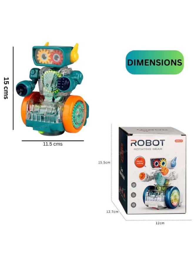 Clicko Robot Rotating Gear Toy, Transparent Gear Electric Walking, 360 Degree Rotating Bump & Go Robot Toy with Flashing Lights & Sound - Multicolor - Image 3