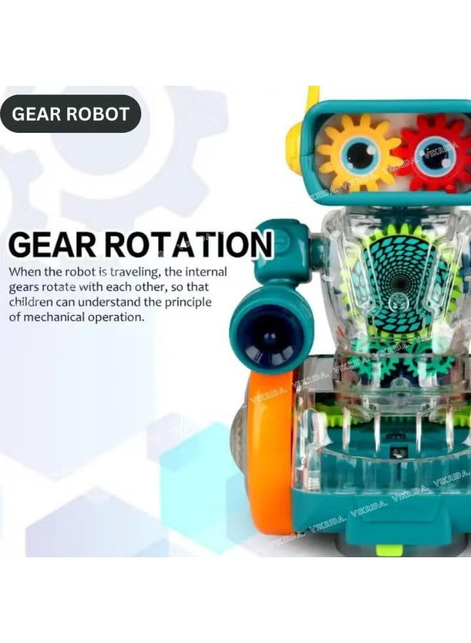 Clicko Robot Rotating Gear Toy, Transparent Gear Electric Walking, 360 Degree Rotating Bump & Go Robot Toy with Flashing Lights & Sound - Multicolor - Image 4